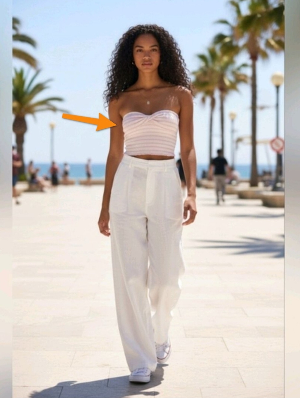 Striped Twist Bandeau Crop Top - Pink & Cream. Without Tag